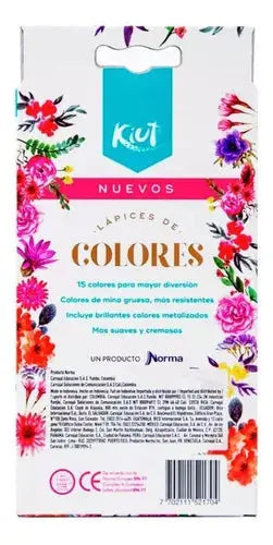 15 Lapices Colores Kiut Punta Gruesa 4mm Redondos Metalicos - Kiut - vista lateral