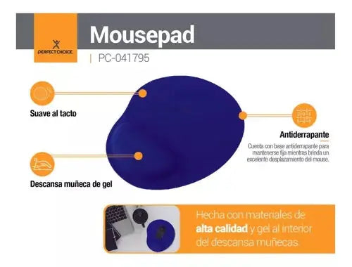 Mouse Pad Antiderrapante Perfect Choice Almohadilla Gel Azul - Perfect Choice