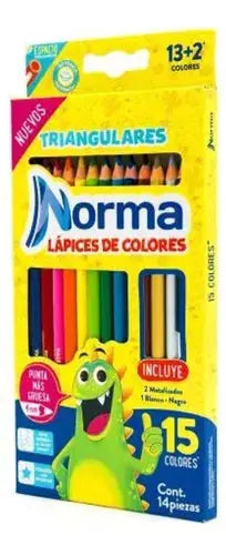 15 Lapices Colores Norma Triangular Punta Gruesa Escolar - Norma - detalle