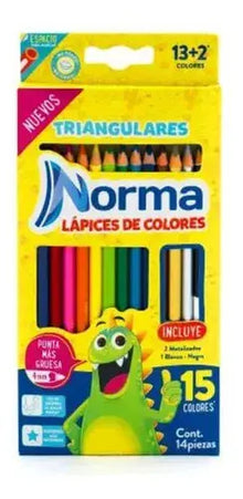 15 Lapices Colores Norma Triangular Punta Gruesa Escolar - Norma - vista lateral