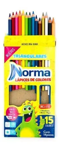 15 Lapices Colores Norma Triangular Punta Gruesa Escolar - Norma - empaque
