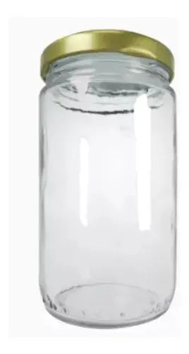 24 P Tarro Conserva Frasco Vidrio Envase Dulcero 235ml 8oz Tapa Dorada - Distenvases - vista lateral