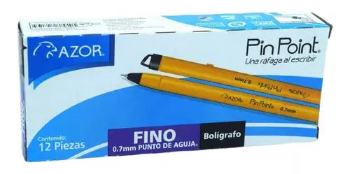 Bolígrafos Plumas Azor Pin Point Fino Punta Aguja 0.7mm 12 Piezas Elige Color Negro - Azor - vista lateral