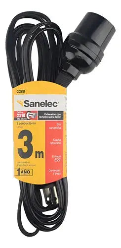 Extensión doméstica c/portalám para 3 m negra 2x18 Sanelec - Sanelec - detalle
