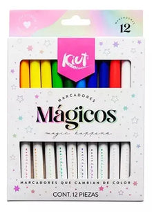 12 Marcadores Plumones Magicos Kiut Tinta Cambian Color - Kiut - vista trasera