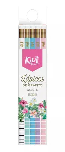 10 Lapices Grafito Kiut Hb #2 Exterior Pastel Redondos Goma - KIUT