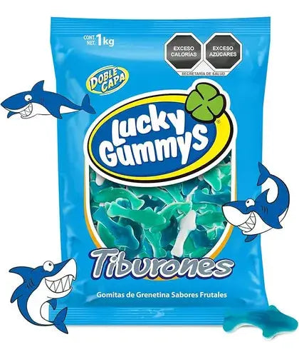 Bolsa Gomitas Forma De Tiburones Lucky Gummys 1kg Fruta - Cuanda - vista lateral