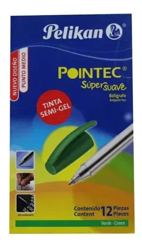 Bolígrafos Pluma Pelikan Mediano Semi Gel Pointec 12 Piezas Verde - Pelikan