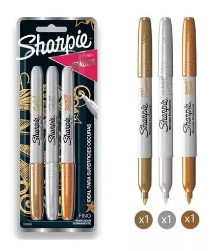Marcadores Permanentes Sharpie Metálicos 3 Piezas - Sharpie - vista trasera
