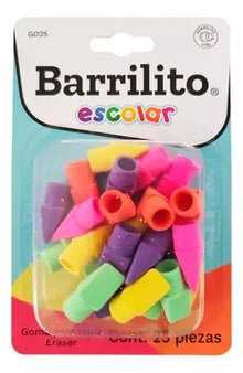 25 Borradores/gomas Capuchon Barrilito Lapiz Varios Colores - Barrilito