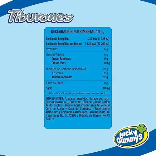 Bolsa Gomitas Forma De Tiburones Lucky Gummys 1kg Fruta - Cuanda - empaque