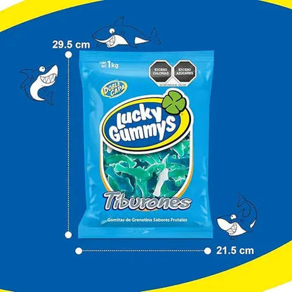 Bolsa Gomitas Forma De Tiburones Lucky Gummys 1kg Fruta - Cuanda - detalle