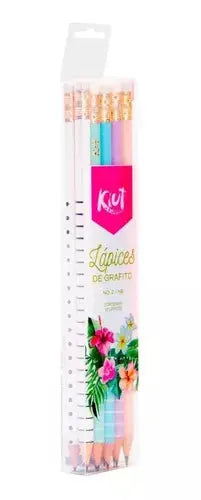 10 Lapices Grafito Kiut Hb #2 Exterior Pastel Redondos Goma - KIUT - empaque