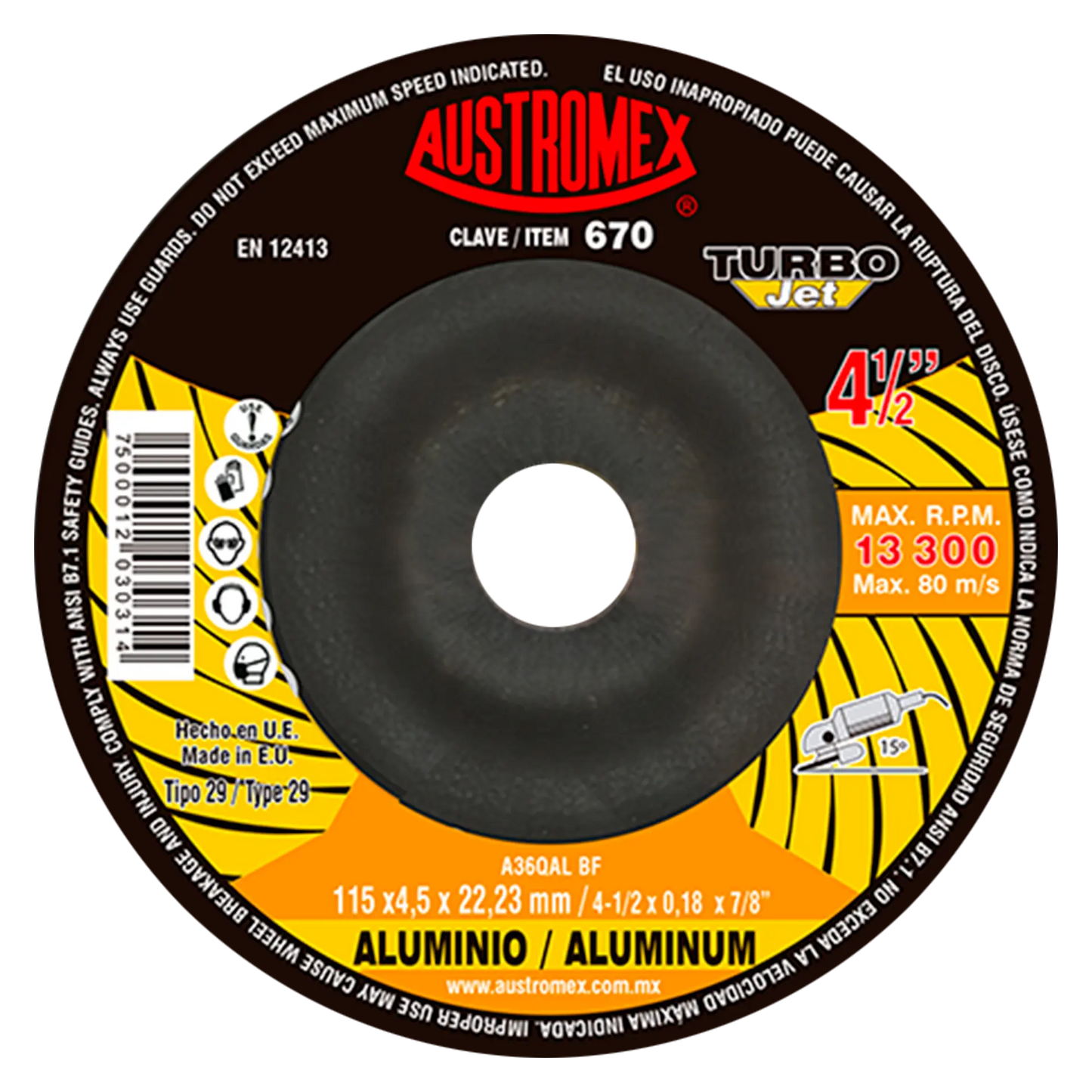 Disco Abrasivo Desbaste Aluminio 115x4.5x22.23 Clave 670 Austromex - Austrodiam