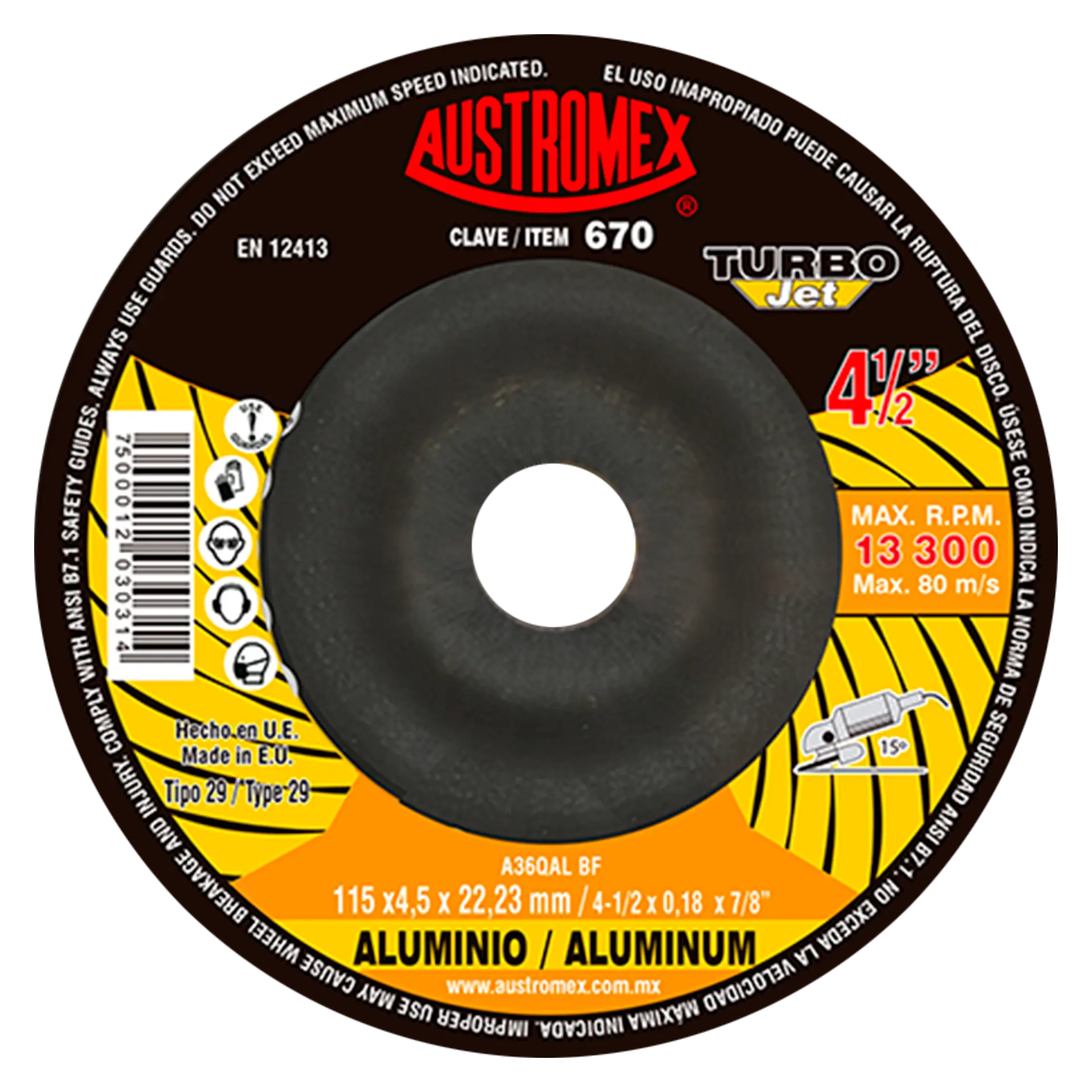 Disco Abrasivo Desbaste Aluminio 115x4.5x22.23 Clave 670 Austromex - Austrodiam