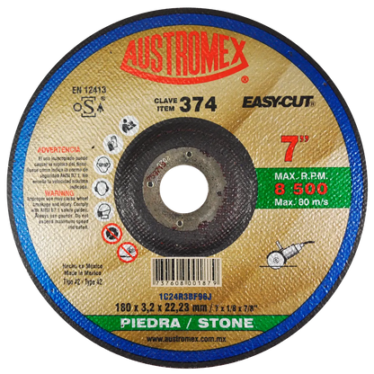 5 piezas Disco Abrasivo Austromex Corte de Piedra, de 180 x 3.2 x 22.23 mm - Austrodiam - vista lateral
