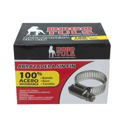 CAJA 50 PZ ABRAZADERA SINFÍN # 24 ACERO INOXIDABLE - Dogotuls