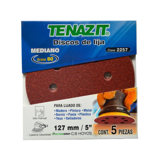 10pz Paquete 5 Discos Lija Clave 2257 Grano 80 Tenazit - Austrodiam