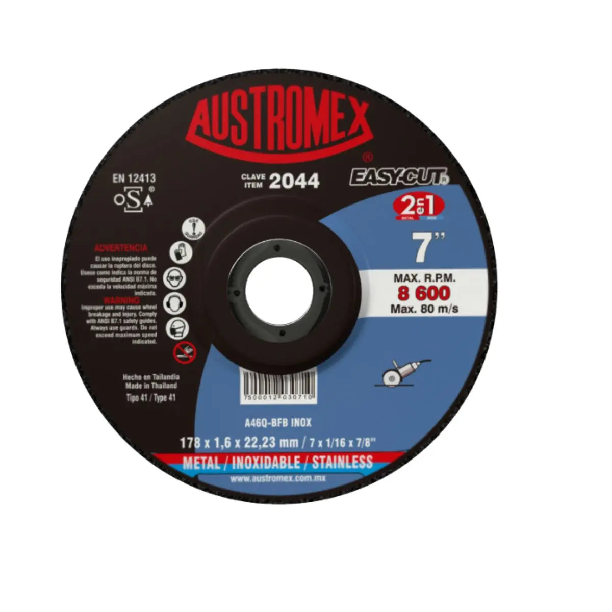Disco abrasivo Austromex tipo 41 grano 46 de 180 x 1.6 x 22.23 mm METAL/INOX - Austrodiam