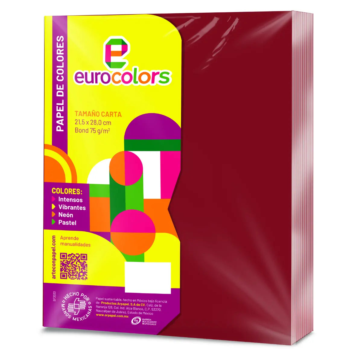 Hoja Carta Vino 100 pzs/PQT Eurocolors - Arpapel - vista lateral