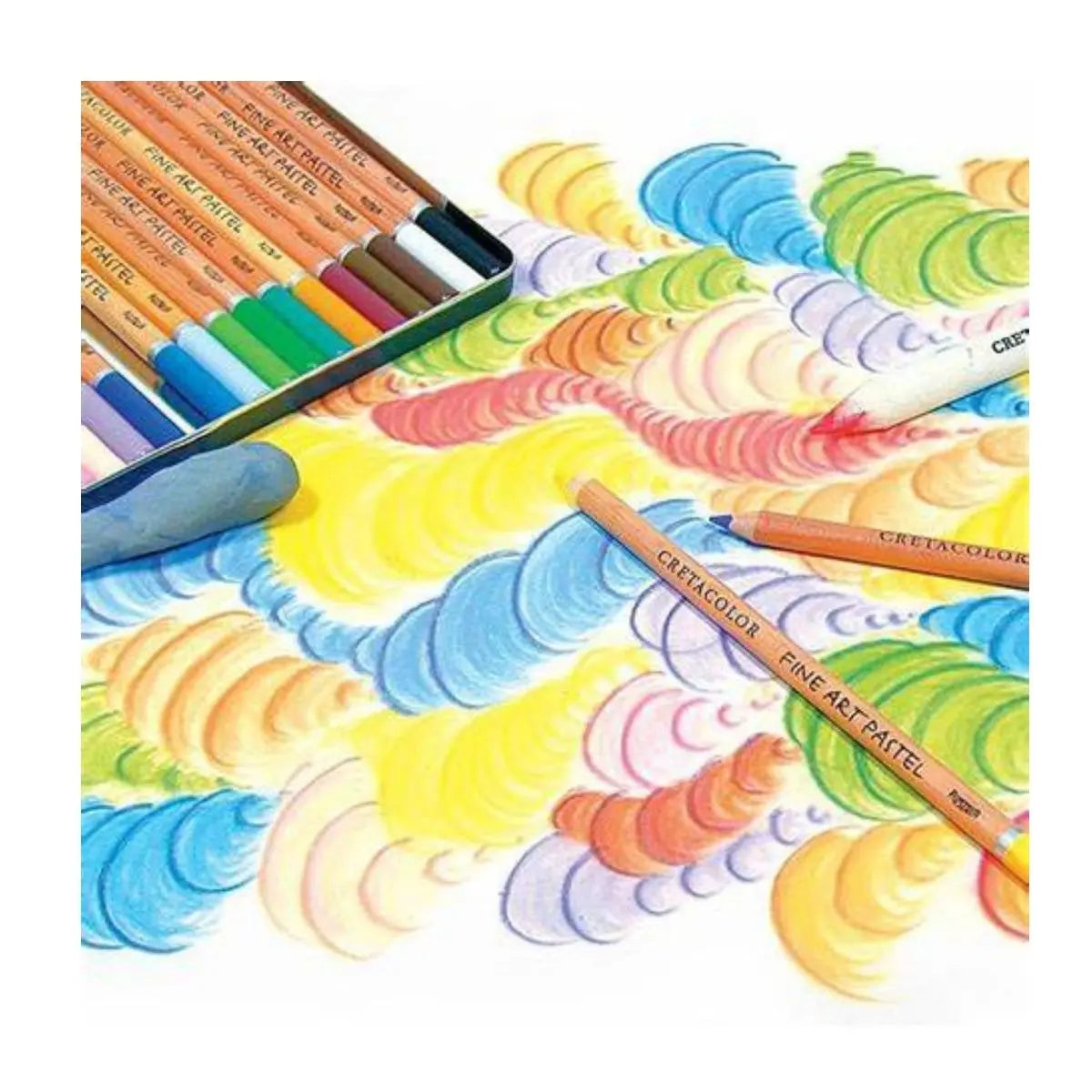 12 Lapices Colores Pastel Fine Art Cretacol Estuche Metal - Roel - detalle