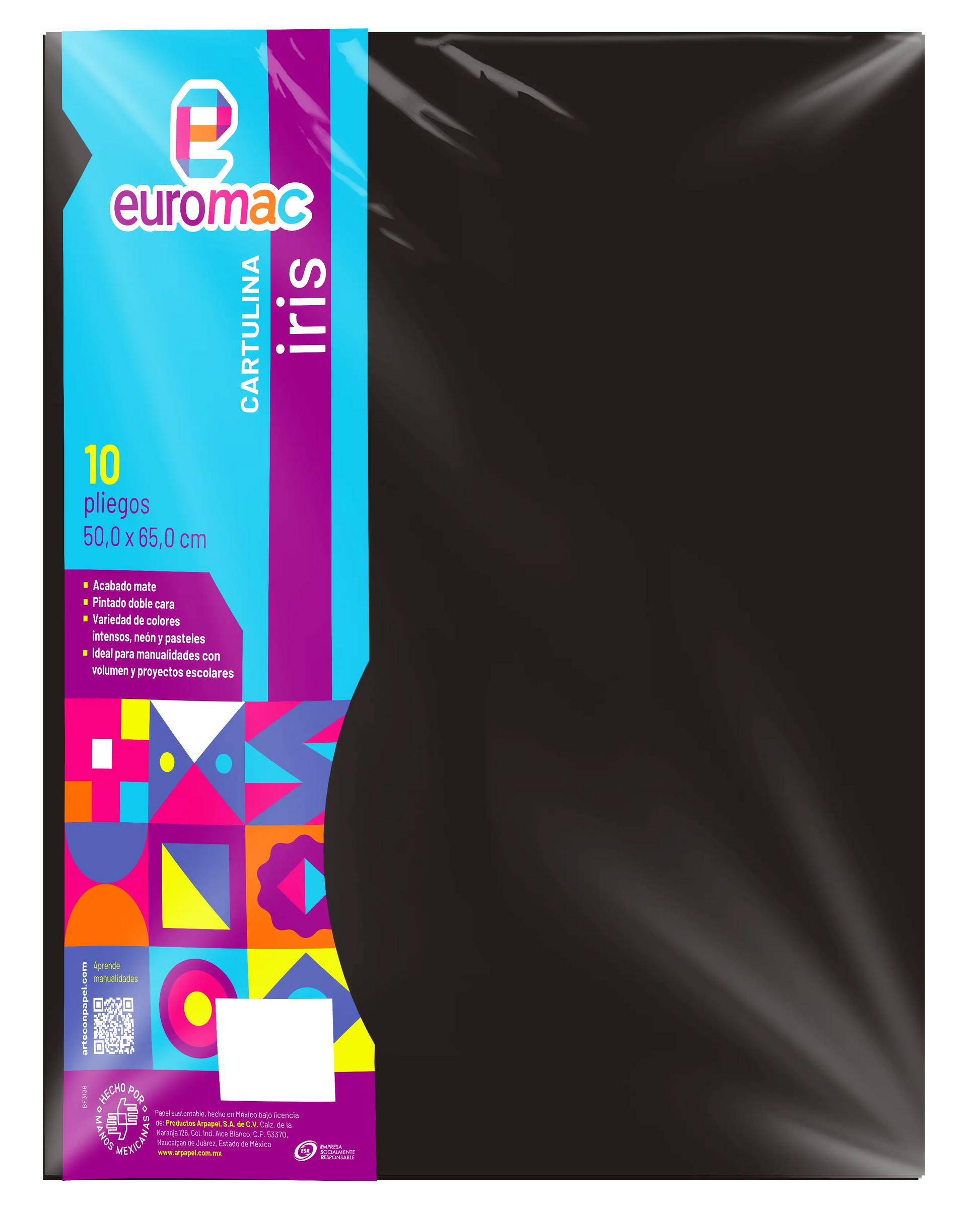 10 Pliegos Cartulina Iris Euromac 50X65 Color Negro - Euromac