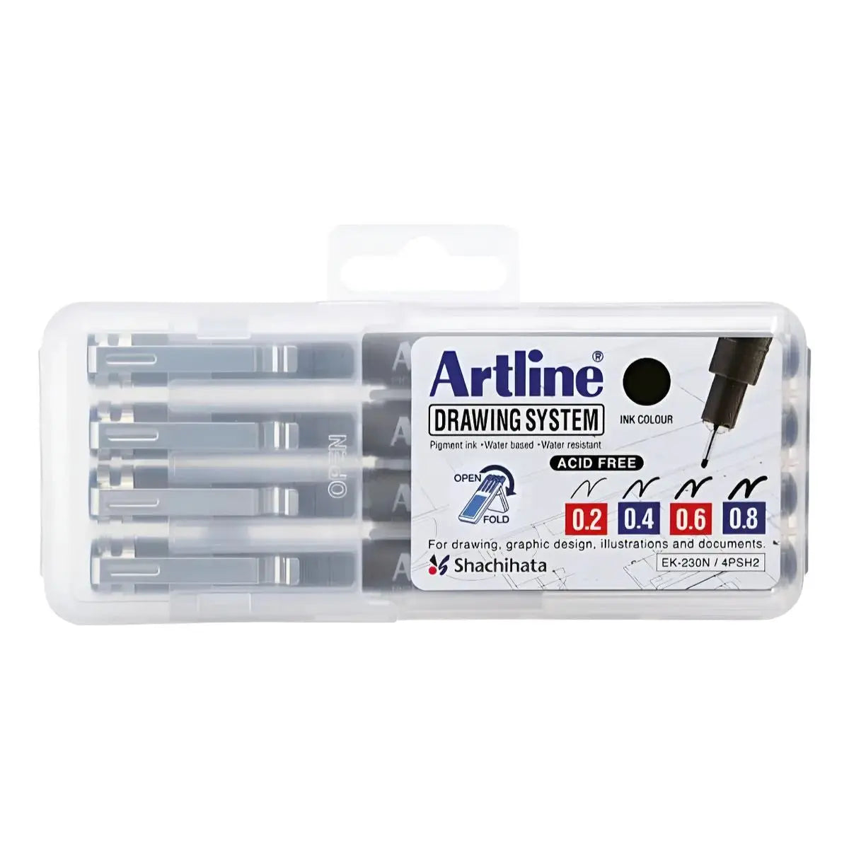 Estuche con 4 estilografos (0.2, 0.4, 0.6 y 0.8 mm), negro Artline - Mae