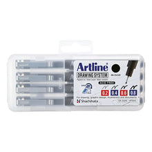 Estuche con 4 estilografos (0.2, 0.4, 0.6 y 0.8 mm), negro Artline - Mae