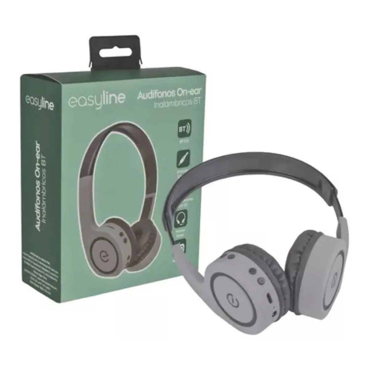 Audifonos Inalambricos Bluetooth On-ear Easy Line Color Gris - Easy Line - vista lateral