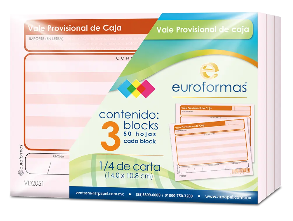 3 Blocks Vale Provisional Caja Euroformas 1/4 Carta 50h C/u - Arpapel