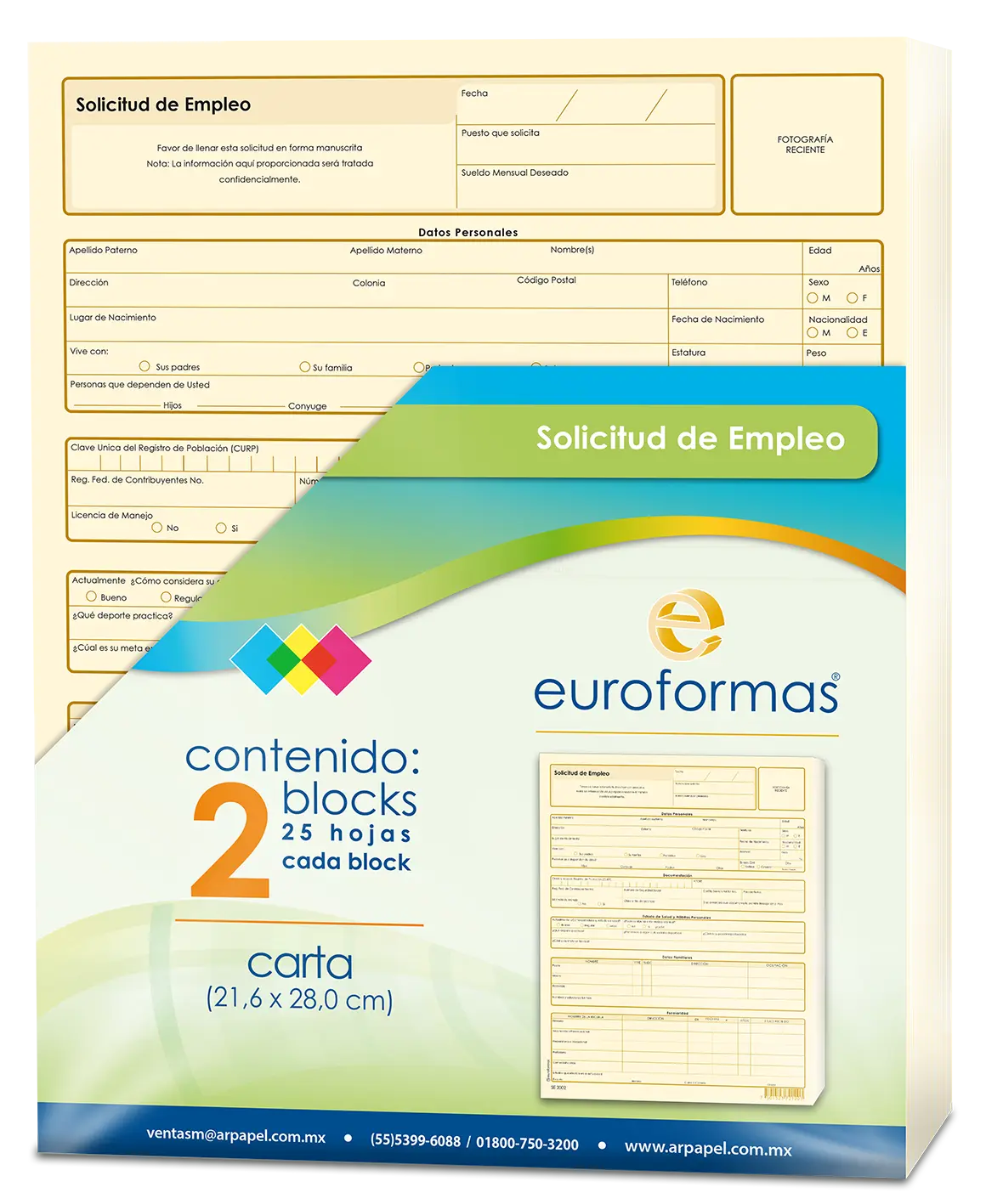 2 Block Solicitud Empleo Euroformas C/u 25h Tamaño Carta - Arpapel