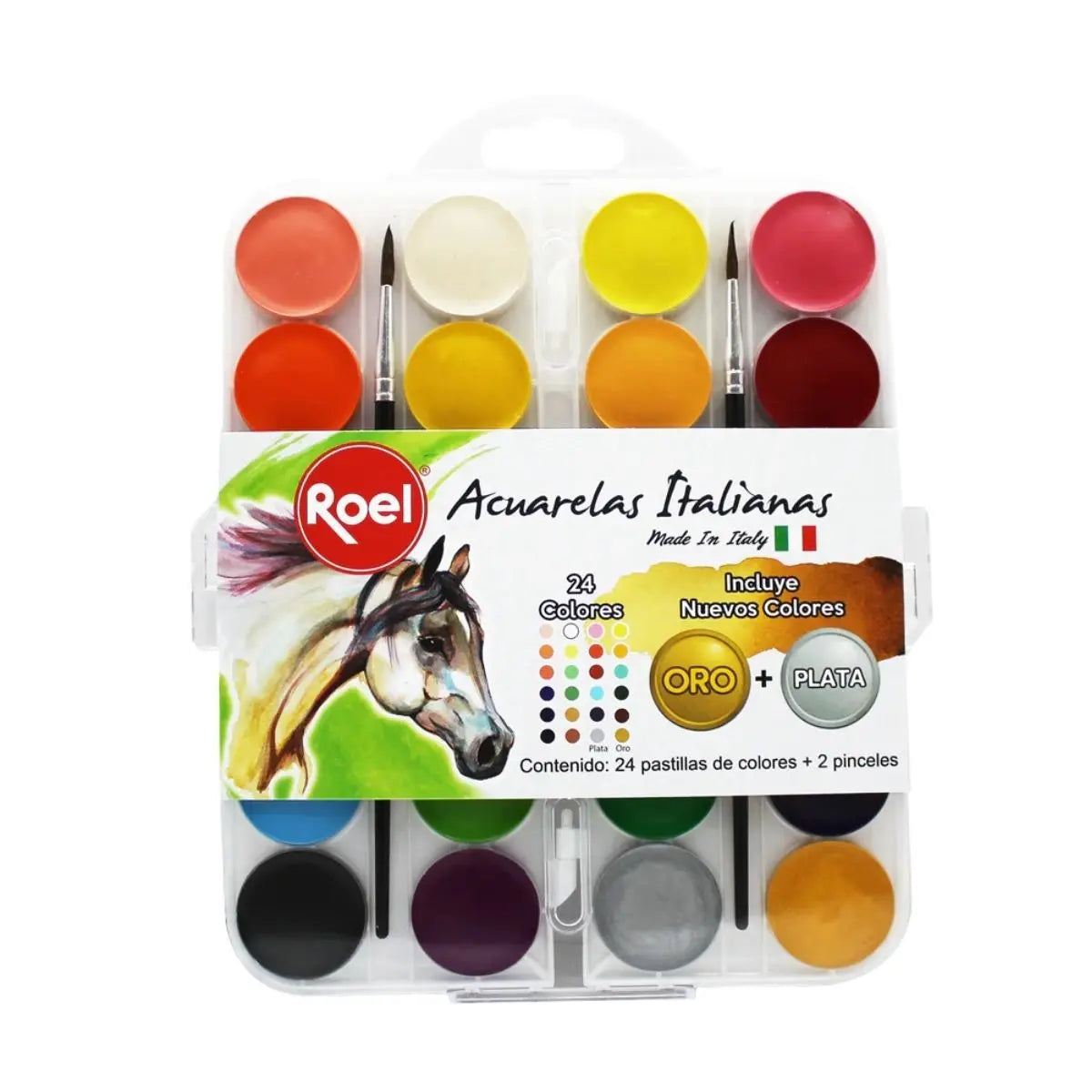 24 Pastillas Acuarela Efecto Mate Oro Plata Roel Estuche - Roel