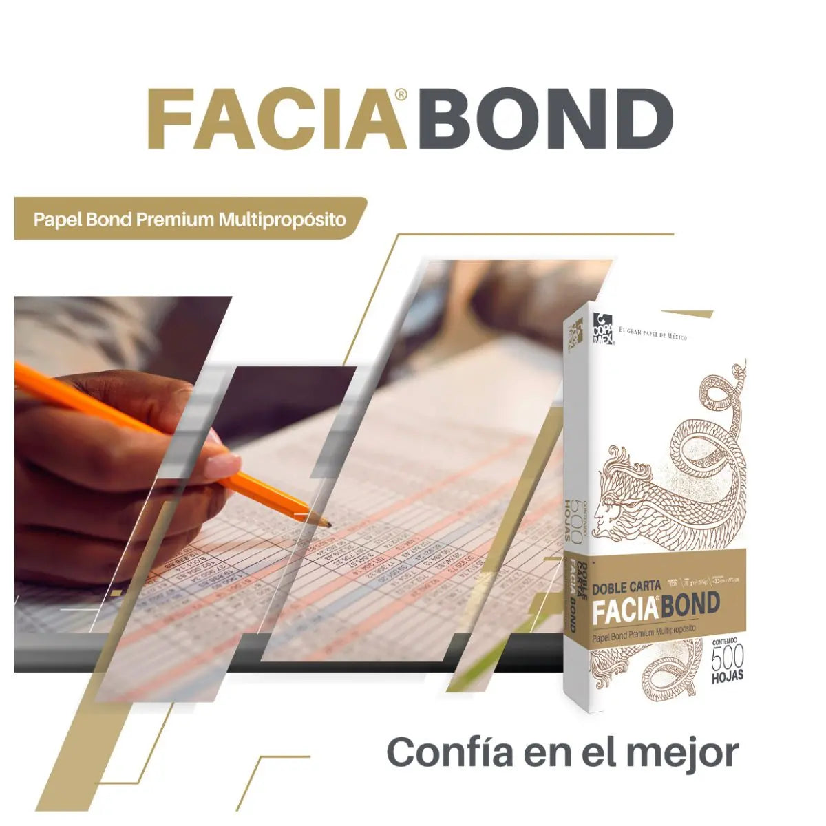 Paquete 500 Hojas Papel Facia Bond Doble Carta 75g Blanco - Exel - vista lateral