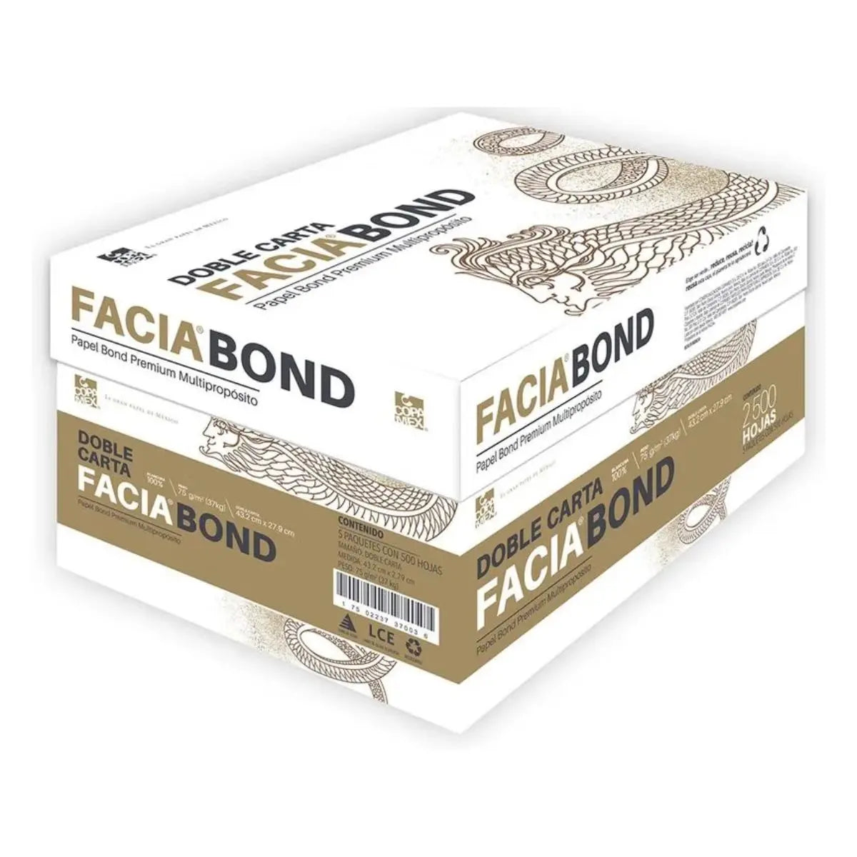 Caja 2500 Hojas Papel Facia Bond Doble Carta 75g Blanco - Exel