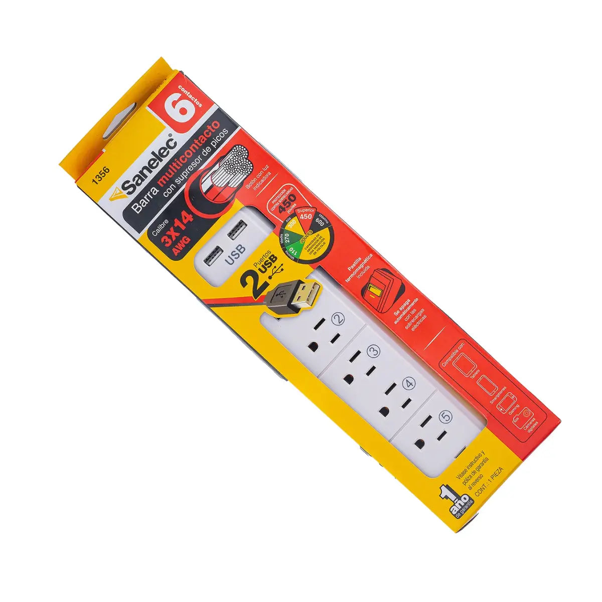 Multicontacto Sanelec Barra 6 contacto - Sanelec - empaque