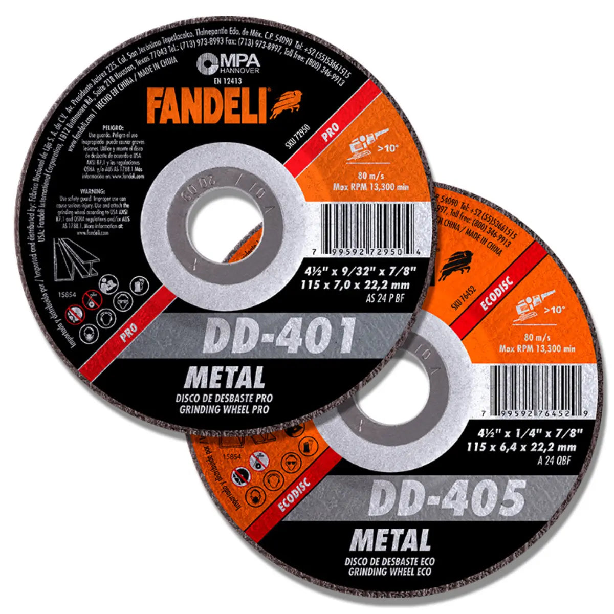 5pzs Disco desbaste metal pro 4½" 115mm x 7.0mm x 22.2mm 72950 Fandeli - Fandeli