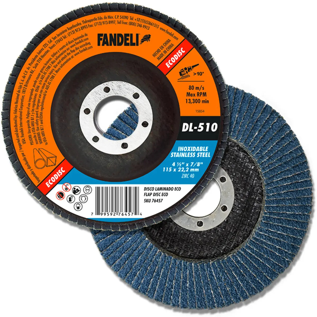 Disco Laminado Grano 60 Inoxidable 115x22.2 Mm 4 1/2 72953 Fandeli - Fandeli