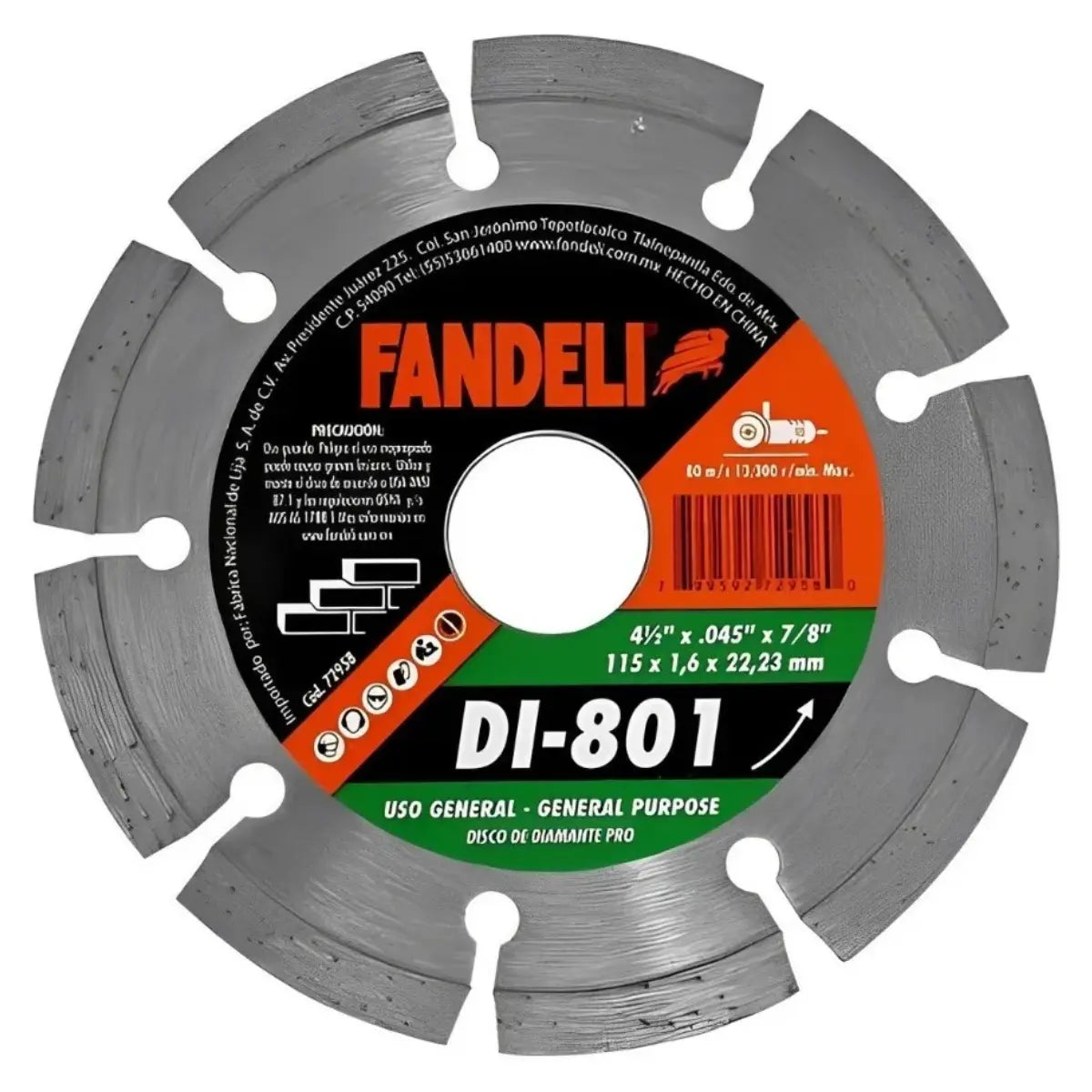 Disco diamante segmentado pro 4½" 115mm x 1.6mm x 22.2mm 72958 Fandeli - Fandeli