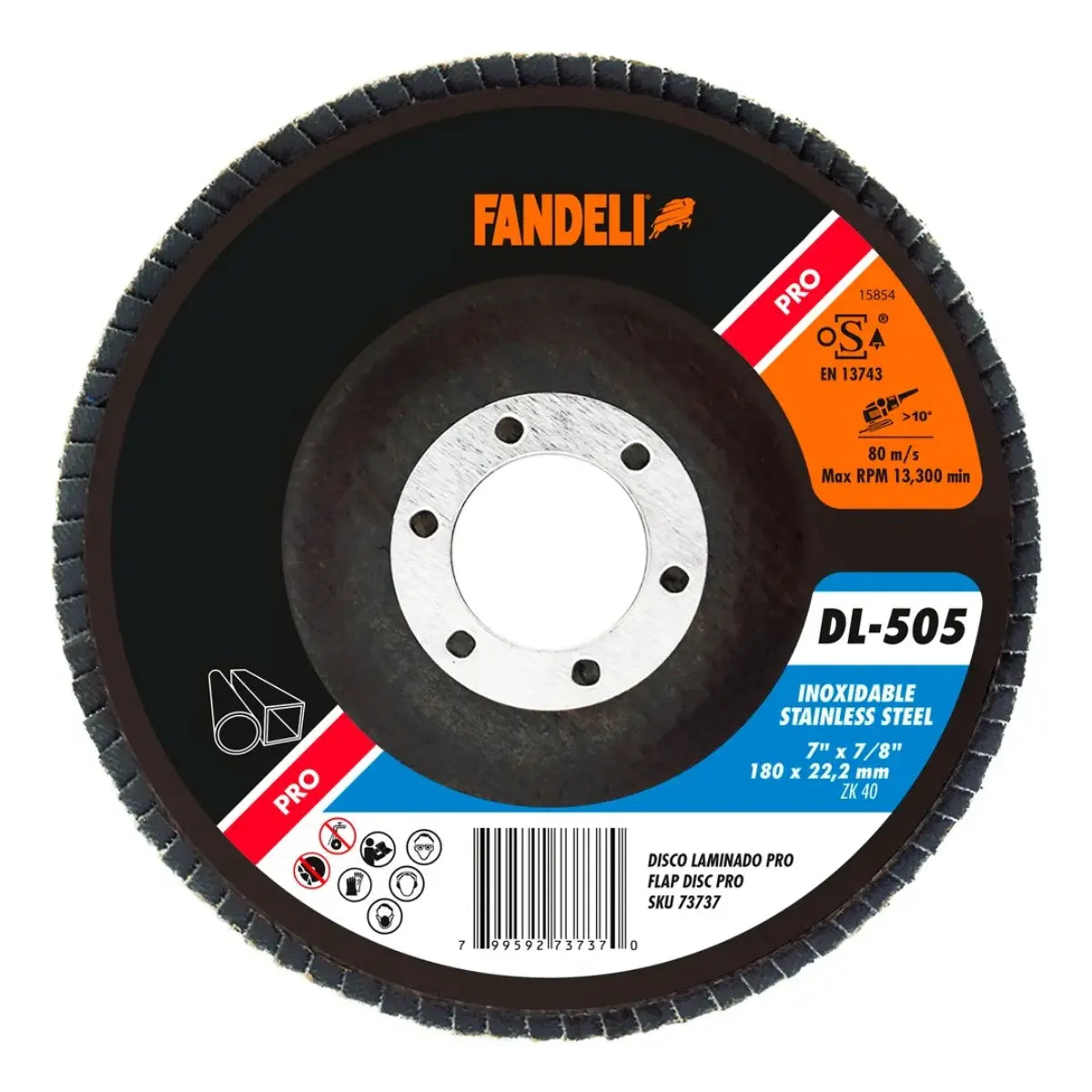 10 PZS D.LAMINADO Z-40 INOX PRO 7"180mm x22.2mm FANDELI - Fandeli