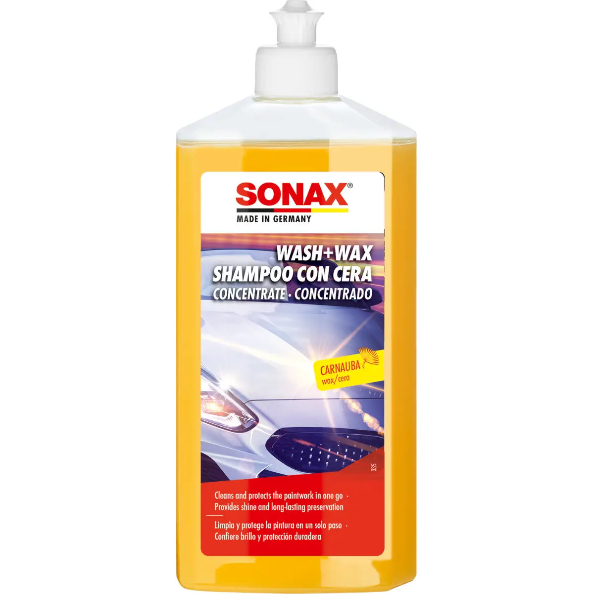 SONAX SHAMPOO CON CERA 500ml BOTELLA CON BOQUILLA - Fandeli
