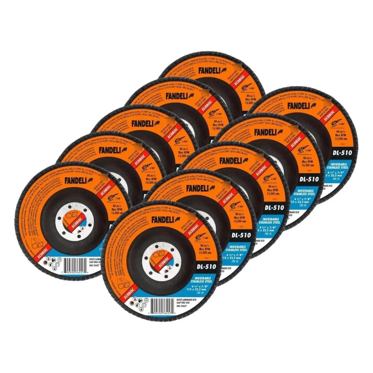 10 Discos Laminados 4½ X 7/8 Zirconia Grano 40 Fandeli - Fandeli