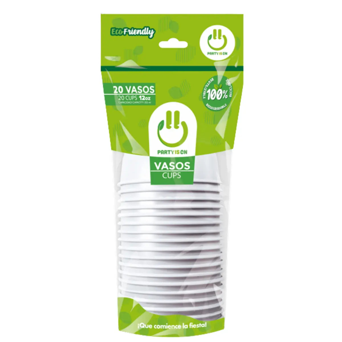 20pz Vasos Plastico Blanco Party Is On 12 Oz Fiestas - PARTY IS ON