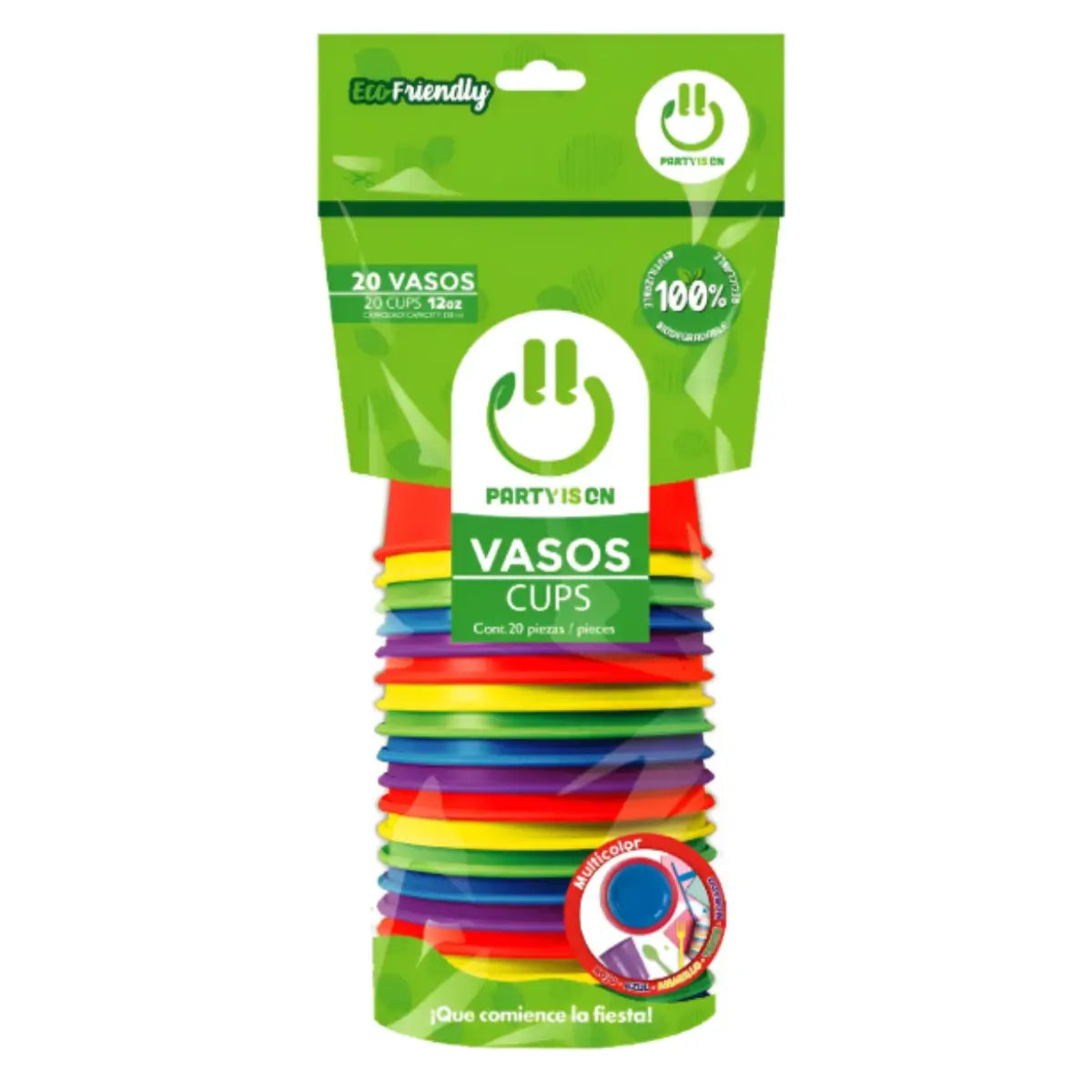 VASO PLÁSTICO MIX MULTICOLOR 12 20pz - Fabricas selectas