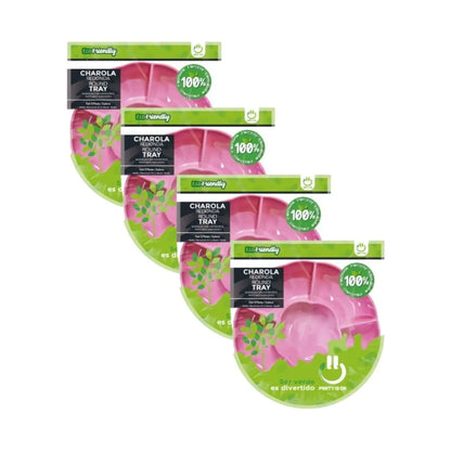 4 Paquetes de 3 Charolas Botaneras Redondas 6 Divisiones Rosa Party is on - PARTY IS ON - empaque