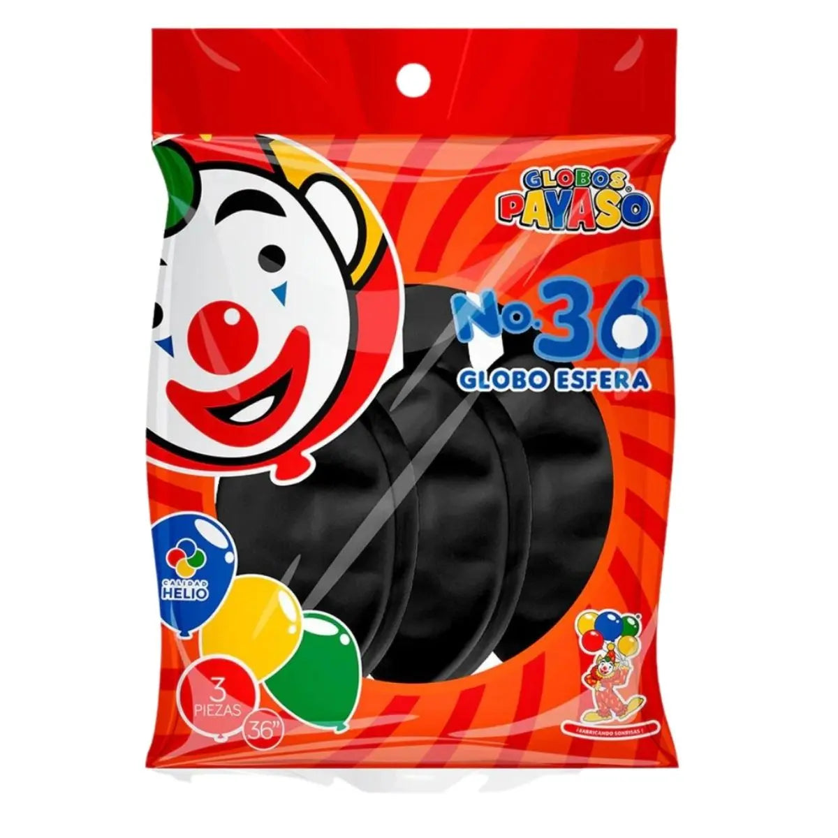 3pz Globos Payaso Esfera Grande N°#36 Elige Color Decoracion Negro - GLOBO PAYASO - accesorios