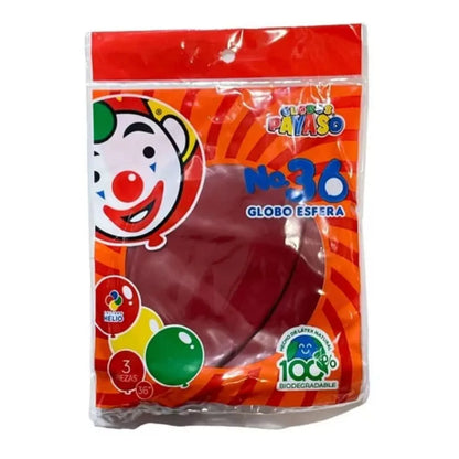 3pz Globos Payaso Esfera Grande Rojo Cereza N°#36 Elige Color Decoración - GLOBO PAYASO - vista lateral