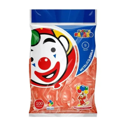 100pz Globos Payaso N° 9 Metalico Perla Decoraciones Fiestas Salmón - GLOBO PAYASO - vista trasera