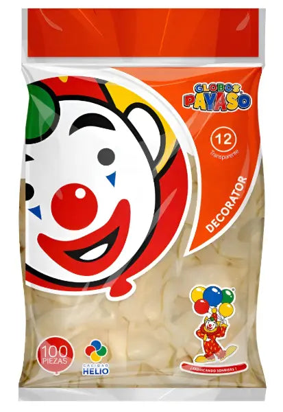 GLOBO PAYASO TRANSPARENTE N°12 BOLSA 100PZ - GLOBO PAYASO - detalle
