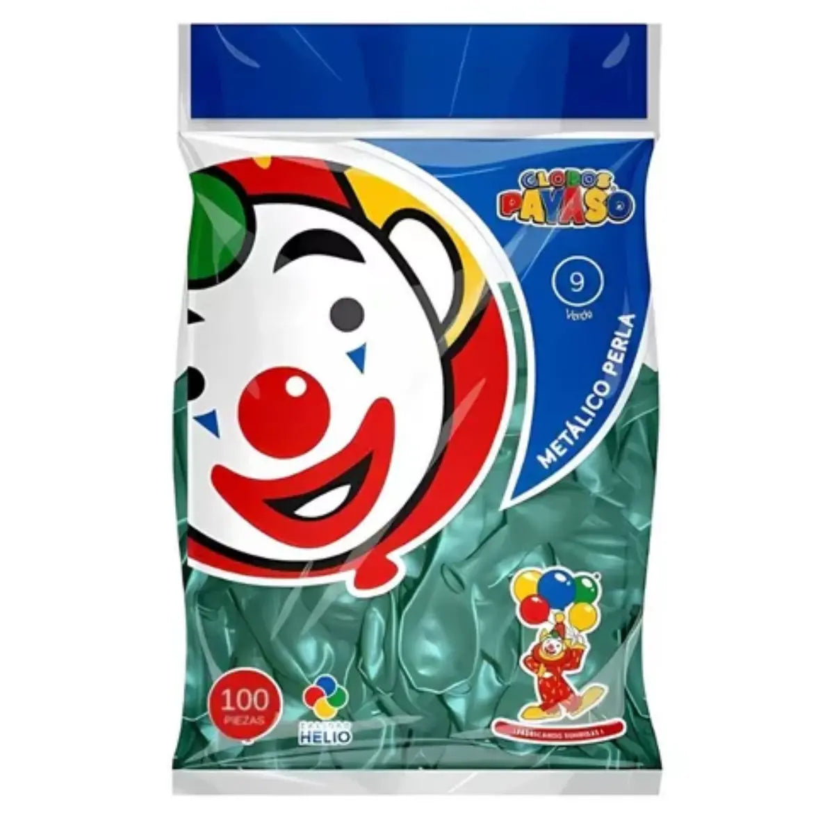 100pz Globos Payaso N° 9 Metalico Perla Decoraciones Fiestas Verde - GLOBO PAYASO - detalle