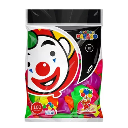 Globo Payaso Surtido-neon N° 10 Bolsa C/100 Pzs Fiestas - GLOBO PAYASO